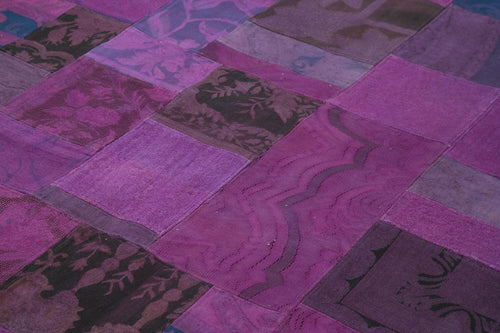 Handmade Area Rug – Needlepoint Purple Floral Cotton Wool 6x9 Vintage Carpet