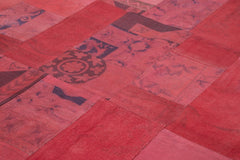 Handmade Area Rug – Needlepoint Red Floral Cotton Wool Vintage Carpet 6'8''x9'10''