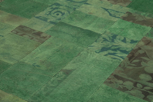 Needlepoint Green Floral Cotton Wool Handmade Area Rug 6'7'' x 9'11''