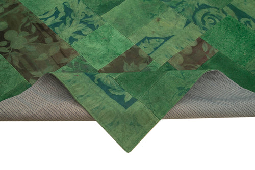 Needlepoint Green Floral Cotton Wool Handmade Area Rug 6'7'' x 9'11''