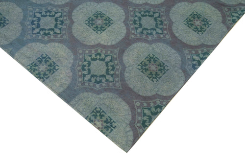 Needlepoint Blue Floral Cotton Wool Handmade Area Rug 6'9'' x 9'0''