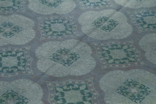 Needlepoint Blue Floral Cotton Wool Handmade Area Rug 6'9'' x 9'0''