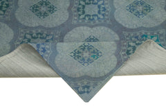 Needlepoint Blue Floral Cotton Wool Handmade Area Rug 6'9'' x 9'0''