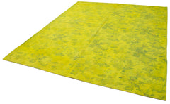 Handmade Area Rug – Vintage Yellow Floral Cotton Wool Carpet 7'5" x 8'9"