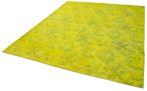 Handmade Area Rug – Vintage Yellow Floral Cotton Wool Carpet 7'5" x 8'9"