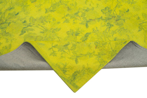 Handmade Area Rug – Vintage Yellow Floral Cotton Wool Carpet 7'5" x 8'9"