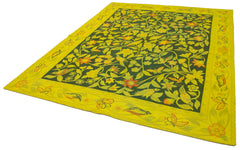 Needlepoint Yellow Floral Cotton Wool Handmade Area Rug 6'11'' x 8'11''