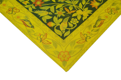 Needlepoint Yellow Floral Cotton Wool Handmade Area Rug 6'11'' x 8'11''