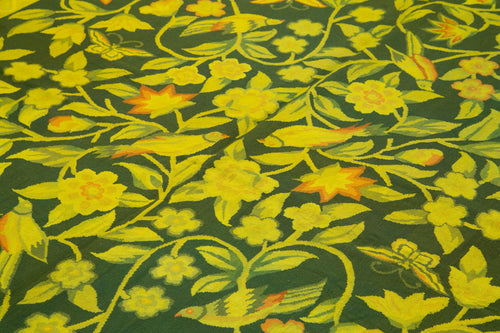 Needlepoint Yellow Floral Cotton Wool Handmade Area Rug 6'11'' x 8'11''