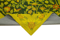 Needlepoint Yellow Floral Cotton Wool Handmade Area Rug 6'11'' x 8'11''