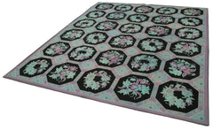 Needlepoint White Floral Cotton Wool Handmade Area Rug 7'5'' x 9'2''