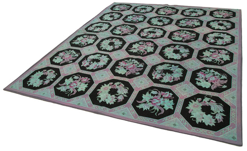 Needlepoint White Floral Cotton Wool Handmade Area Rug 7'5'' x 9'2''