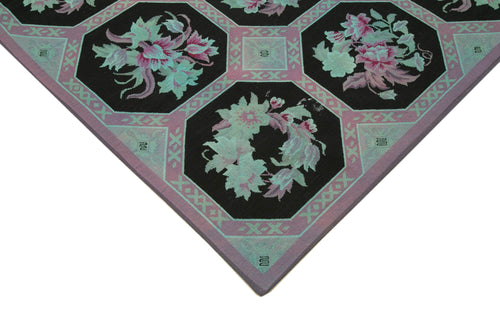 Needlepoint White Floral Cotton Wool Handmade Area Rug 7'5'' x 9'2''