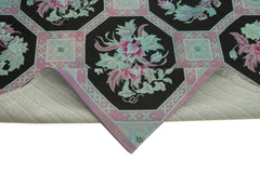 Needlepoint White Floral Cotton Wool Handmade Area Rug 7'5'' x 9'2''