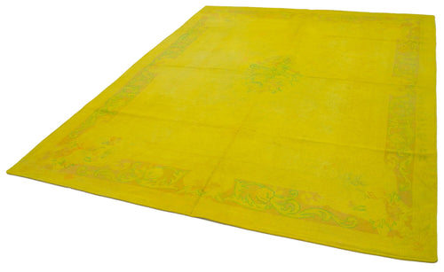 Handmade Area Rug – Needlepoint Yellow Floral Cotton Wool Carpet 7'5" x 9'3"