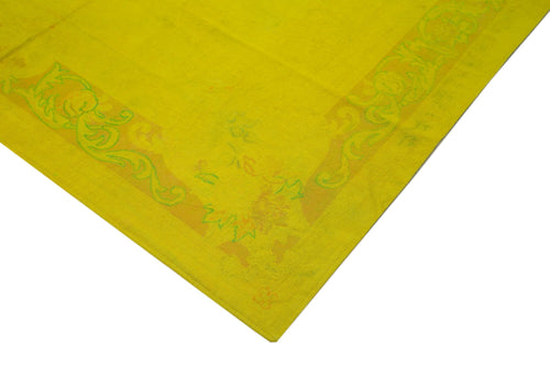 Handmade Area Rug – Needlepoint Yellow Floral Cotton Wool Carpet 7'5" x 9'3"