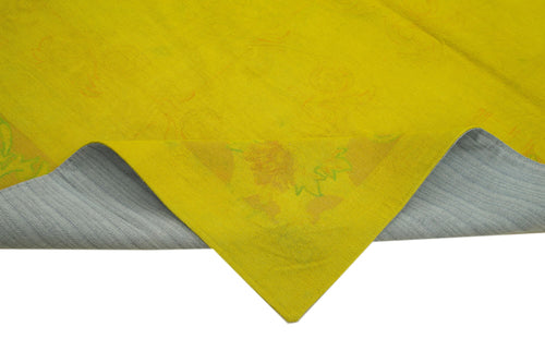 Handmade Area Rug – Needlepoint Yellow Floral Cotton Wool Carpet 7'5" x 9'3"
