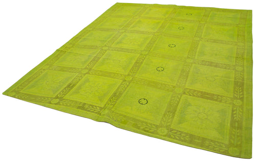 Needlepoint Green Floral Cotton Wool Handmade Area Rug 7'6'' x 9'1''