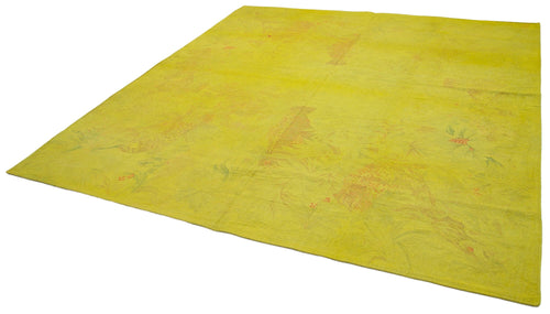 Needlepoint Yellow Floral Cotton Wool Handmade Area Rug 8'1'' x 8'6''