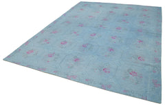 Needlepoint Blue Floral Cotton Wool Handmade Area Rug 8'0'' x 11'0''