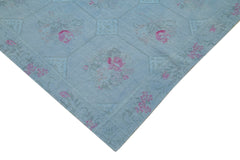 Needlepoint Blue Floral Cotton Wool Handmade Area Rug 8'0'' x 11'0''