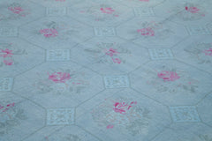 Needlepoint Blue Floral Cotton Wool Handmade Area Rug 8'0'' x 11'0''