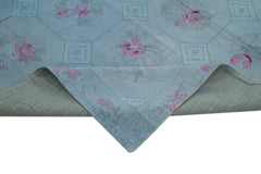 Needlepoint Blue Floral Cotton Wool Handmade Area Rug 8'0'' x 11'0''