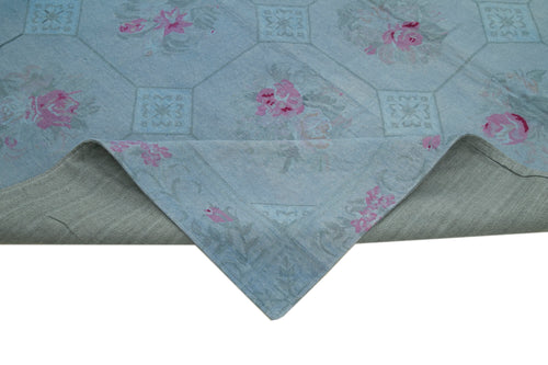 Needlepoint Blue Floral Cotton Wool Handmade Area Rug 8'0'' x 11'0''