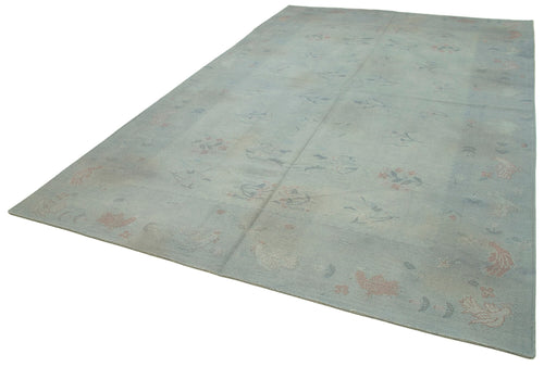 Needlepoint Grey Floral Cotton Wool Handmade Area Rug 7'4'' x 11'11''