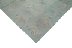 Needlepoint Grey Floral Cotton Wool Handmade Area Rug 7'4'' x 11'11''