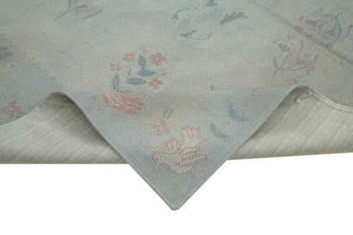 Needlepoint Grey Floral Cotton Wool Handmade Area Rug 7'4'' x 11'11''