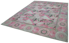 Needlepoint Grey Floral Cotton Wool Handmade Area Rug 8'6'' x 11'1''