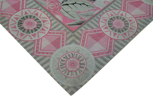 Needlepoint Grey Floral Cotton Wool Handmade Area Rug 8'6'' x 11'1''