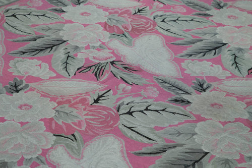 Needlepoint Grey Floral Cotton Wool Handmade Area Rug 8'6'' x 11'1''