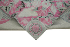 Needlepoint Grey Floral Cotton Wool Handmade Area Rug 8'6'' x 11'1''