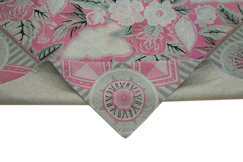 Needlepoint Grey Floral Cotton Wool Handmade Area Rug 8'6'' x 11'1''