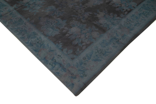 Needlepoint Grey Floral Cotton Wool Handmade Area Rug 8'4'' x 11'1''