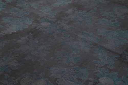 Needlepoint Grey Floral Cotton Wool Handmade Area Rug 8'4'' x 11'1''