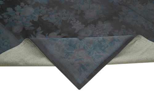 Needlepoint Grey Floral Cotton Wool Handmade Area Rug 8'4'' x 11'1''