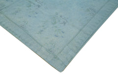 Handmade Area Rug – Blue Floral Cotton Wool Vintage Turkish Carpet 8'1''x11'1''