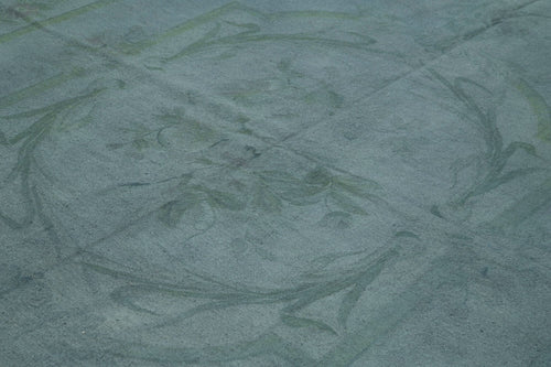 Needlepoint Blue Floral Cotton Wool Handmade Area Rug 8'6'' x 11'0''