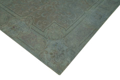 Needlepoint Grey Floral Cotton Wool Handmade Area Rug 7'8'' x 10'8''