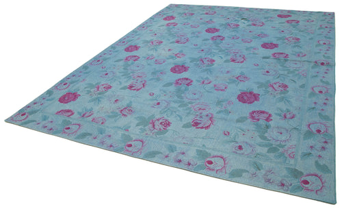 Needlepoint Blue Floral Cotton Wool Handmade Area Rug 8'2'' x 11'1''