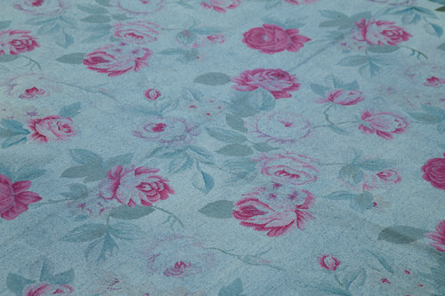 Needlepoint Blue Floral Cotton Wool Handmade Area Rug 8'2'' x 11'1''