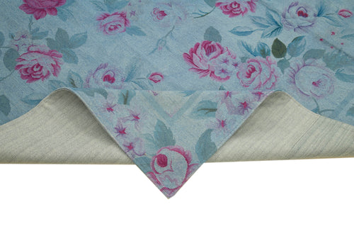 Needlepoint Blue Floral Cotton Wool Handmade Area Rug 8'2'' x 11'1''