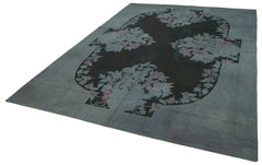 Needlepoint Grey Floral Cotton Wool Handmade Area Rug 7'7'' x 10'8''