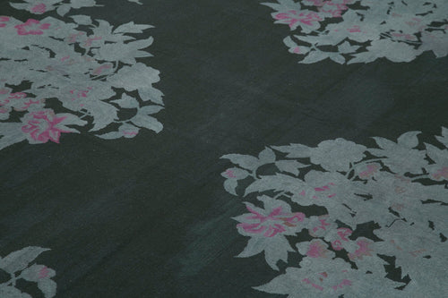 Needlepoint Grey Floral Cotton Wool Handmade Area Rug 7'7'' x 10'8''