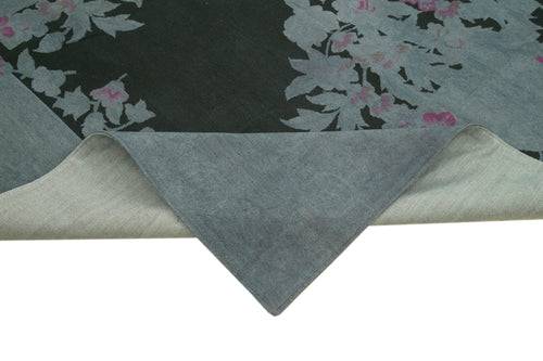 Needlepoint Grey Floral Cotton Wool Handmade Area Rug 7'7'' x 10'8''