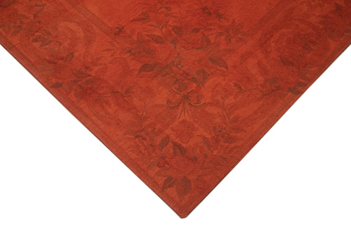 Needlepoint Orange Floral Cotton Wool Handmade Area Rug 7'7'' x 10'11''