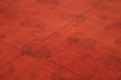 Needlepoint Orange Floral Cotton Wool Handmade Area Rug 7'7'' x 10'11''